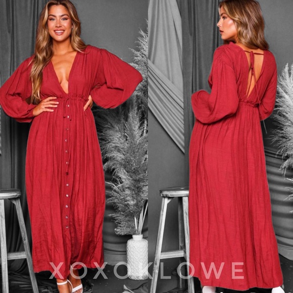 Rusted Red Brick Long Sleeve Maxi Dress - Picture 5 of 10